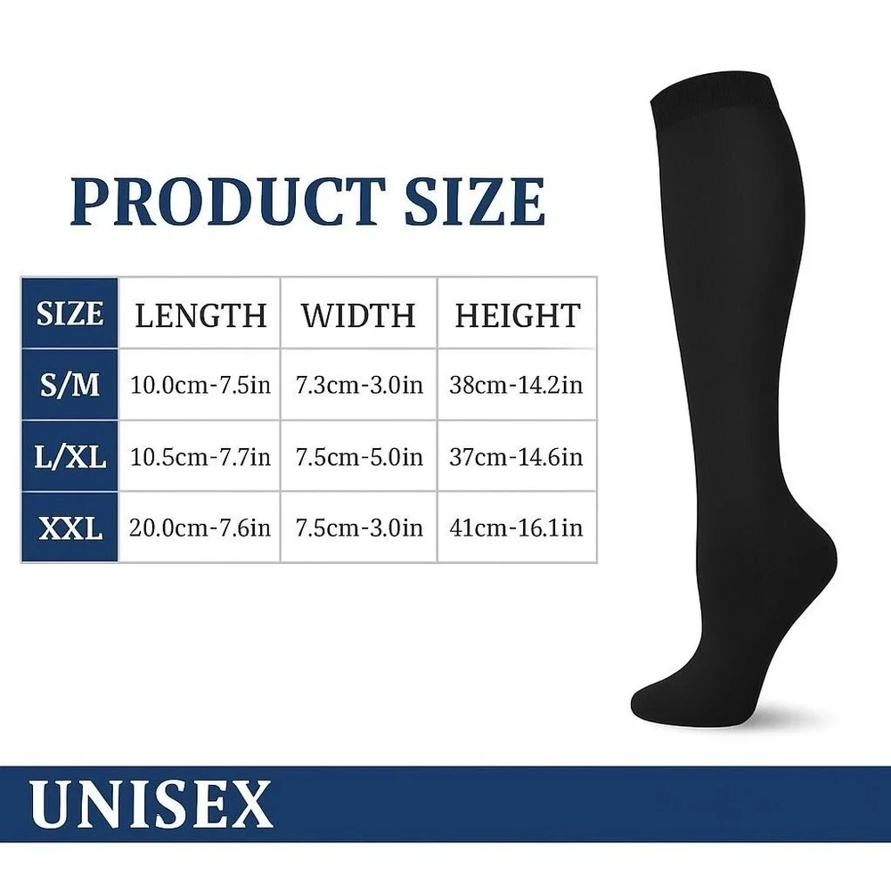 Unisex 20-30 mmHg Compression Socks XXL Knee High Medical Black Rib 4 Pack NEW